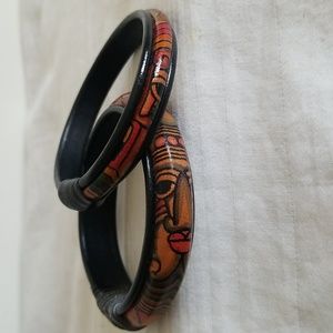 Leather Face Lips Bangle Bracelet Set